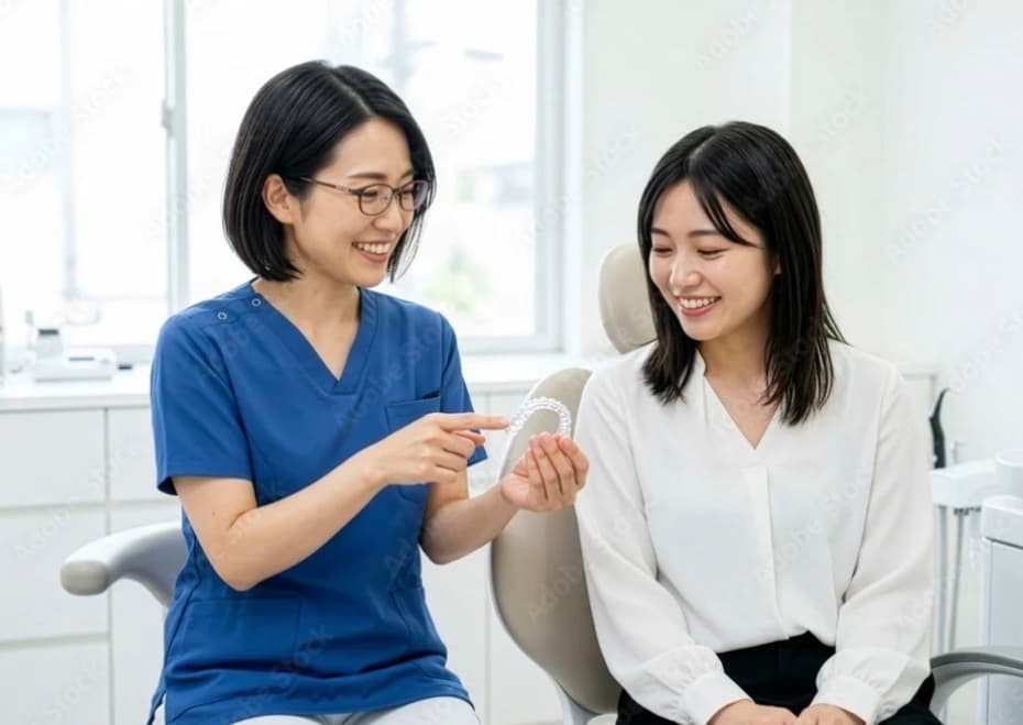 歯科スタッフが女性の患者に丁寧にカウンセリングする様子